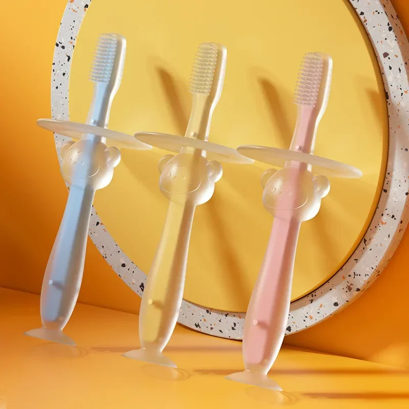 سعر المصنع 100% 1 قطعة الغذاء الصف مقبض ناعم مرنة سيليكون المطاط عضاضة تدريب الرضع فرشاة أسنان الطفل #2