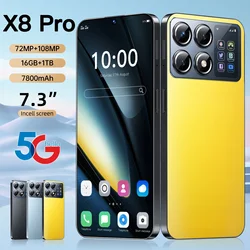 2025 NEW X8 Pro Smartphone 7.3inch Global Version 16G+1TB Snapdragon 8 gen3 Android14 50+108MP 4G/5G Cellphone Mobile Phone