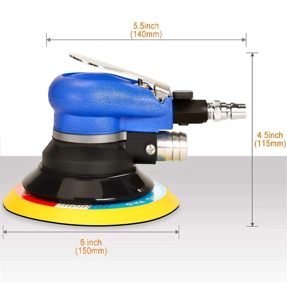 NuoDunco 5-дюймовый/6-дюймовый пневматический орбитальный шлифовальный станок Воздушный полировщик 125 мм/150 мм Воздушная вакуумная шлифовальная машина для полировки металла и дерева автомобиля