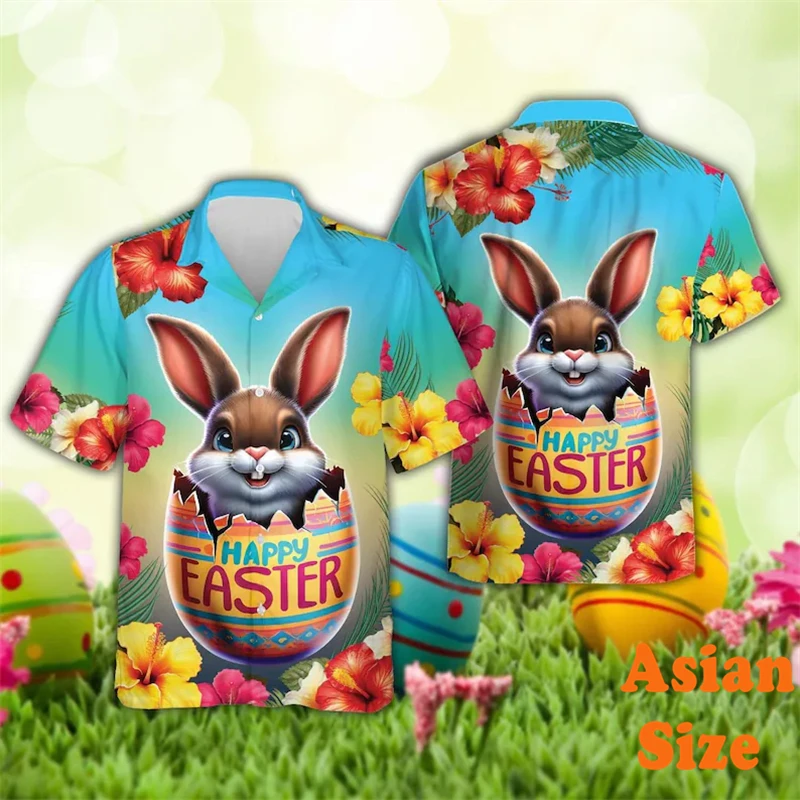 Happy Easter Day Shirts Adult Child Sizes Cute Bunny Colorful Eggs Print Funny Hawaiian Shirt Fashion Trend Festival Gift Tee