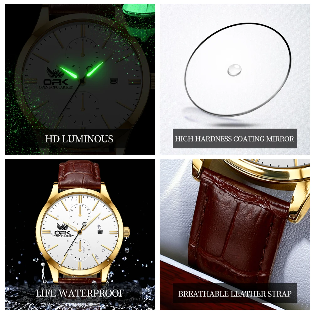 OPK 브랜드 남성용 방수 벨트 쿼츠 시계 8159
