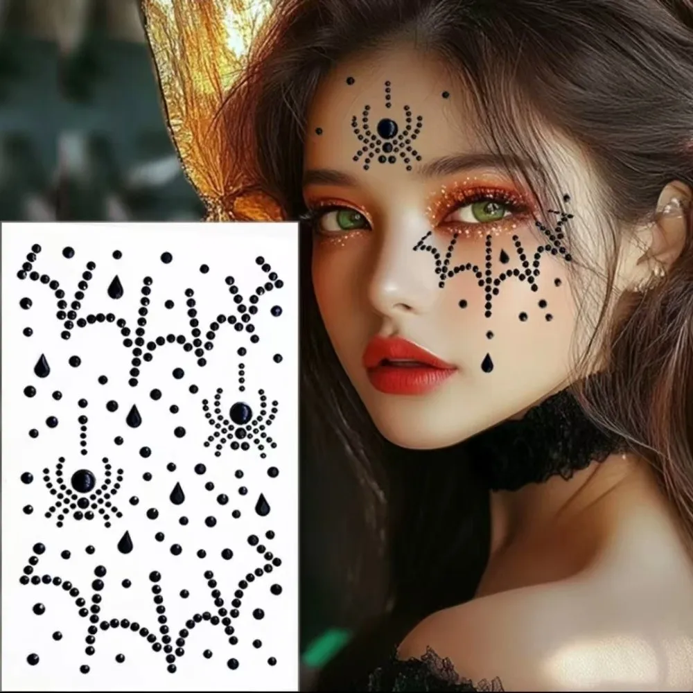 2PCS Shiny Halloween Stickers Self Adhesive Spider Pattern Rhinestones Stickers Convenient Versatile Facial Crystal Stickers