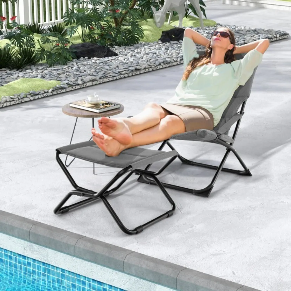

Patio Outdoor Beach Sling Chair Folding w/Ottoman Footrest and Removable Cushion