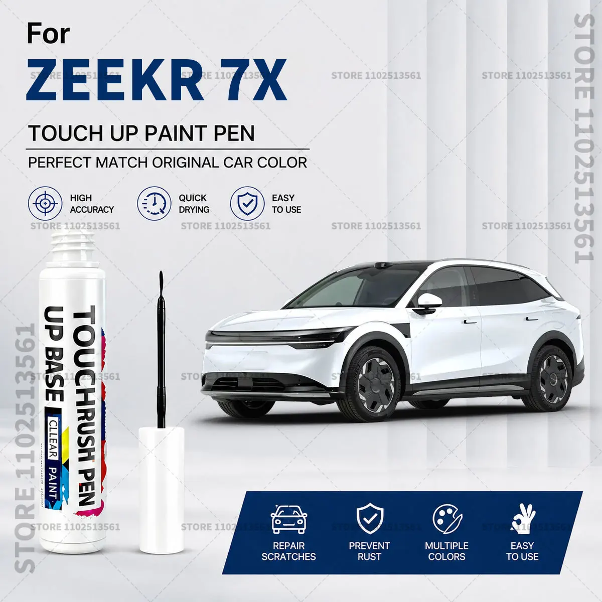For ZEEKR 7X White Blue Grey Car Paint Repair Pen Touch Up Paint Brush Scratch Remover for Deep Scratches Stone Chips and Marks