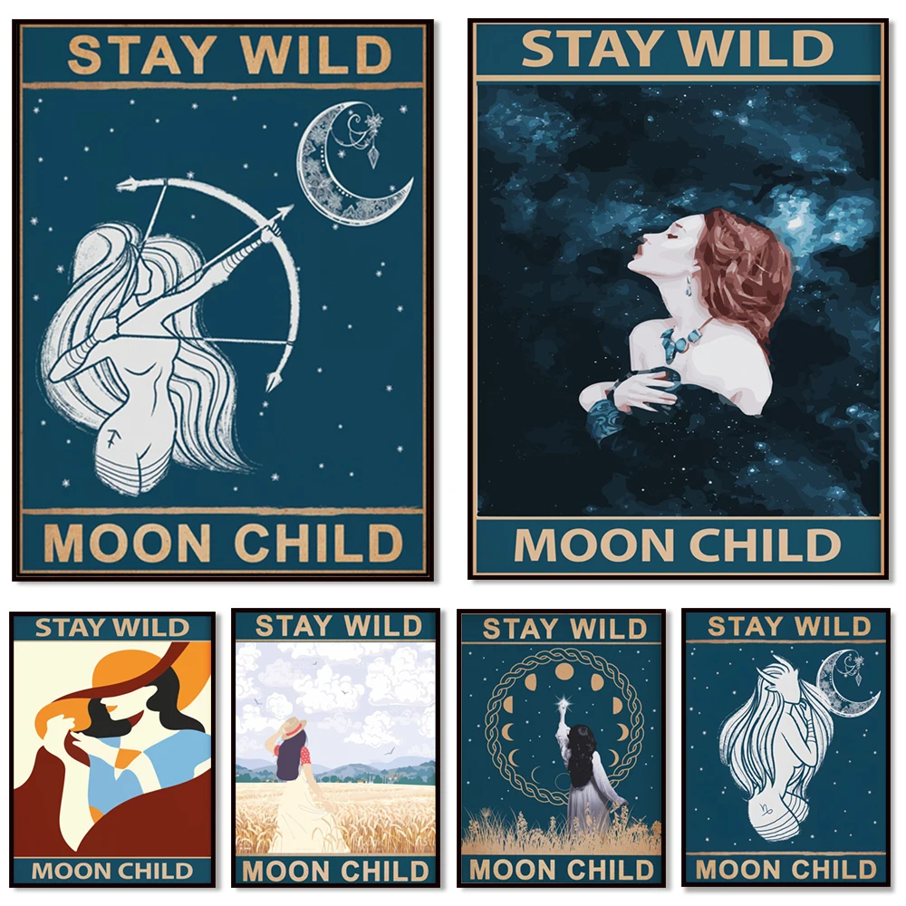 Keep the wild moon kid, stay wild moon children poster, unique stay wild star retro poster, spiritual art decoration poster