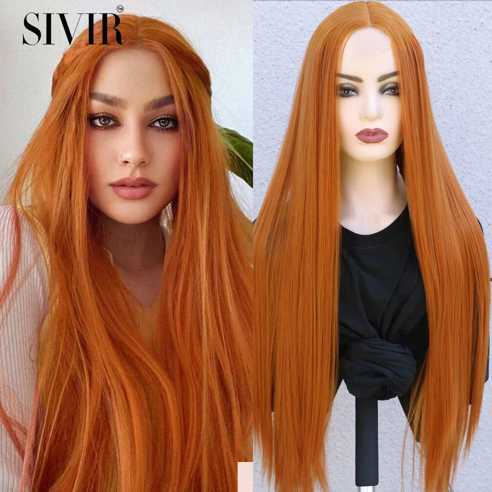 Sivir Synthetic Brazilian Wigs For  Women Long Straight Lace Ginger Orange/Pink/Purple/WHite/Brown Color Cosplay Heat Resistant