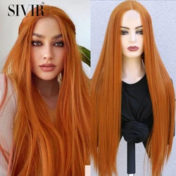 Sivir Synthetic Brazilian Wigs For  Women Long Straight Lace Ginger Orange/Pink/Purple/WHite/Brown Color Cosplay Heat Resistant