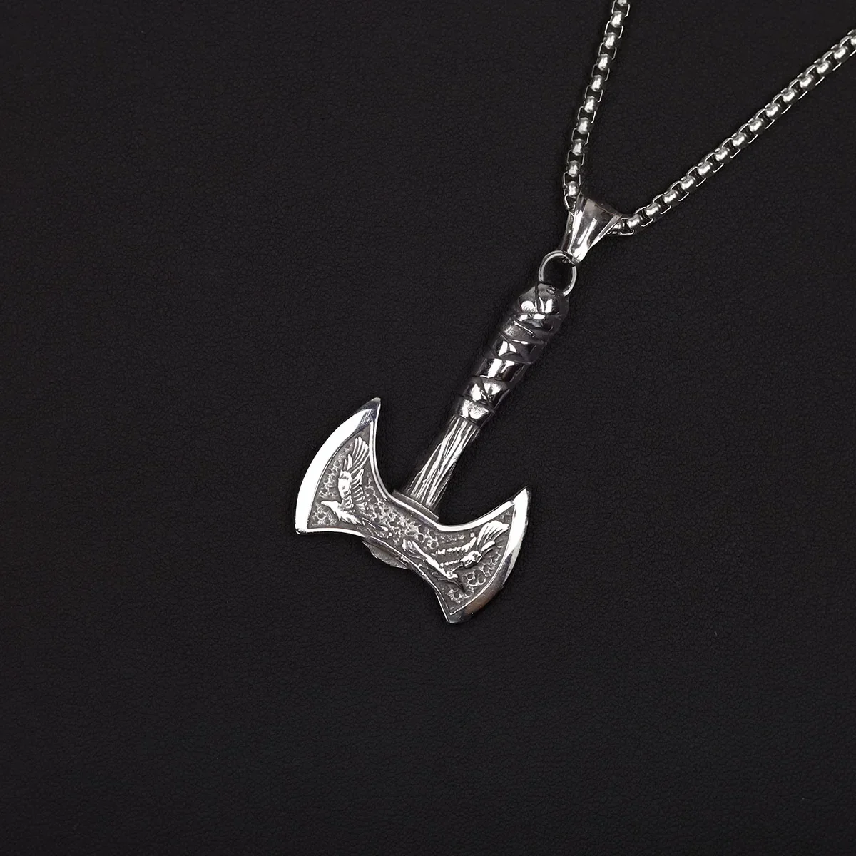 Viking Battle Axe Necklace, Norse Wolf Raven  Amulet Pendant,  Jewelry Gift for Men