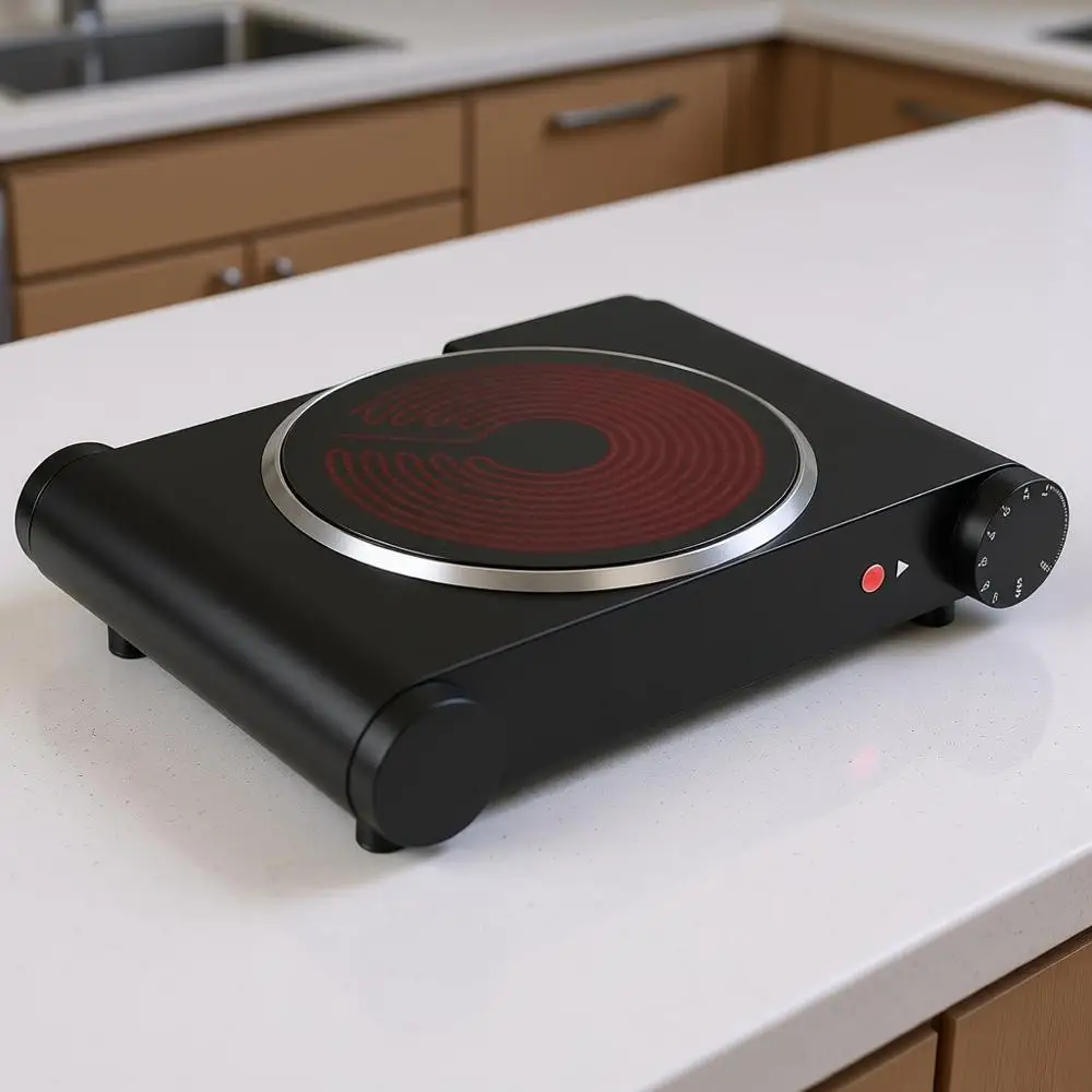

Портативная электрическая плита, 1200 Вт, инфракрасная, с одной конфоркой, 7-дюймовая керамическая стеклокерамическая поверхность, одноконфорочная варочная панель для общежития, офиса, дома, кемпинга