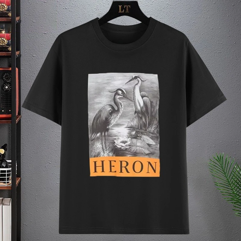 

2025 New Luxury Men's T-shirt High Quality New Pattern Bird Printing Cotton Short Sleeve Summer Oversized T-shirt Brand T-shirt