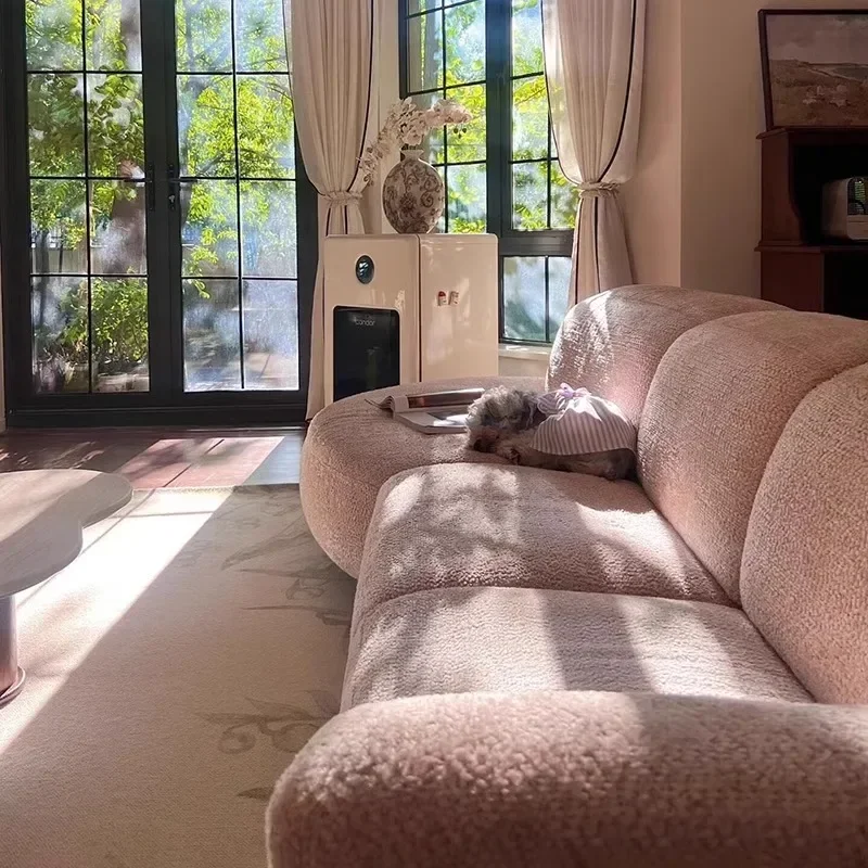 Household apartment fabric sofa French cream wind arc moon straight row