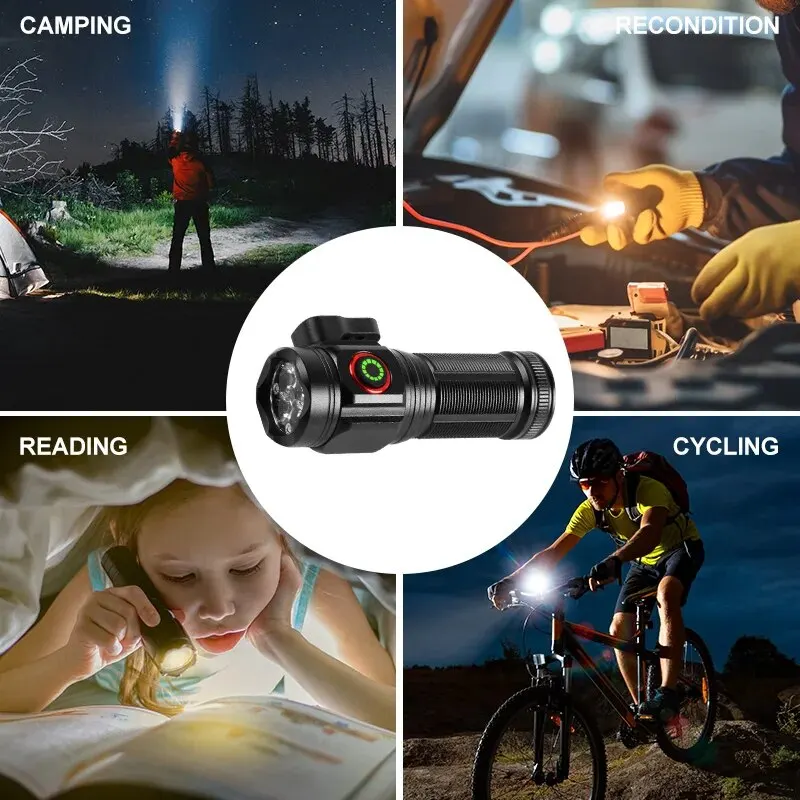 Powerful Mini EDC LED Flashlight 2000LM Super Bright Keychain Light USB Rechargeable Torch Camping Lantern with Power Indicator