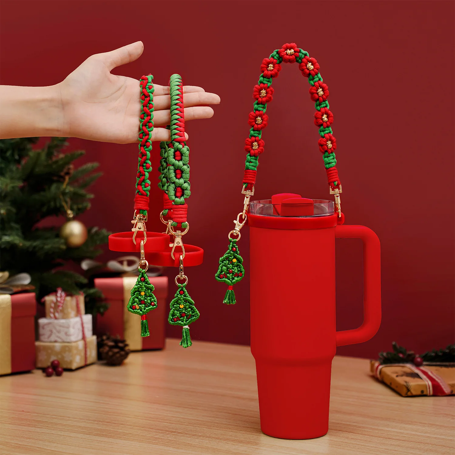 Christmas hand-made lanyard Charm chain pendant Accessories Initial Keychain Handle for Stanley cup bottle Tumbler for Women