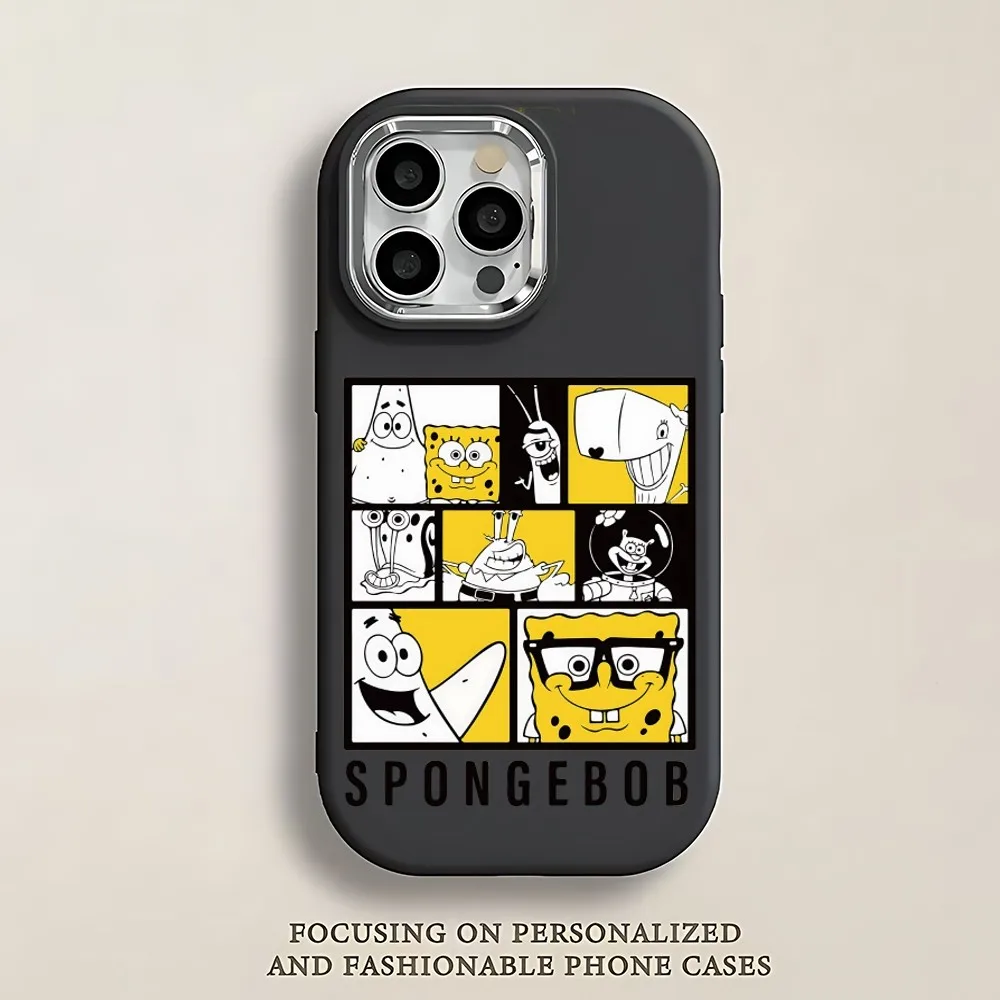 Bonita funda de teléfono S-SpongeBob para IPhone 12 13 14 15 16 Pro Promax silicona suave agujero grande estilo Premium Ins Color sólido adecuado