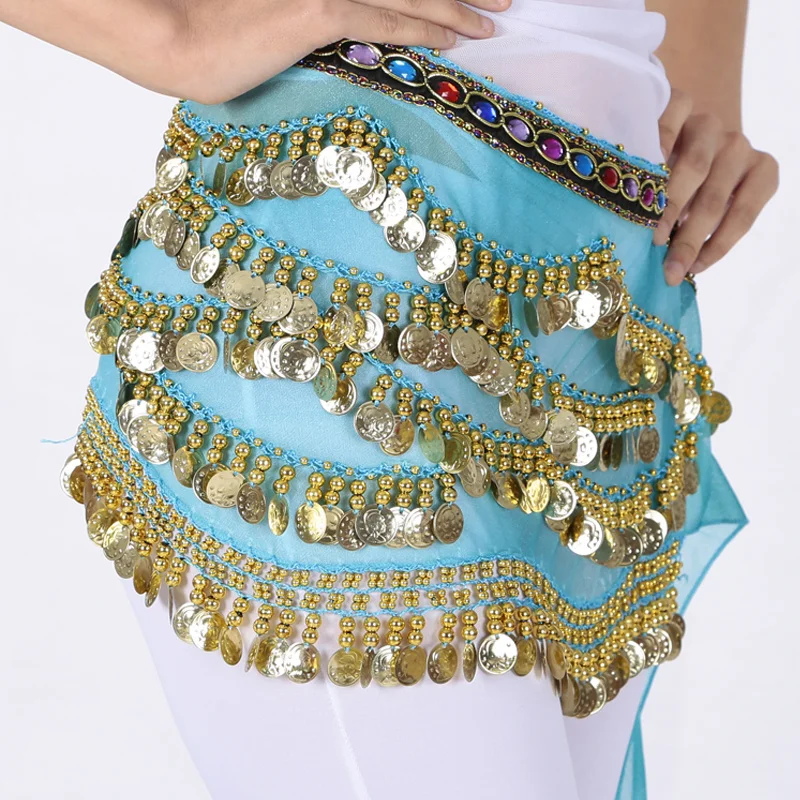 Adult Glitter Coins Belly Dance Hip Scarf Party Stage Performance Carnival Rave Belt Waist Chain Wrap Mini Skirt Indain Costume