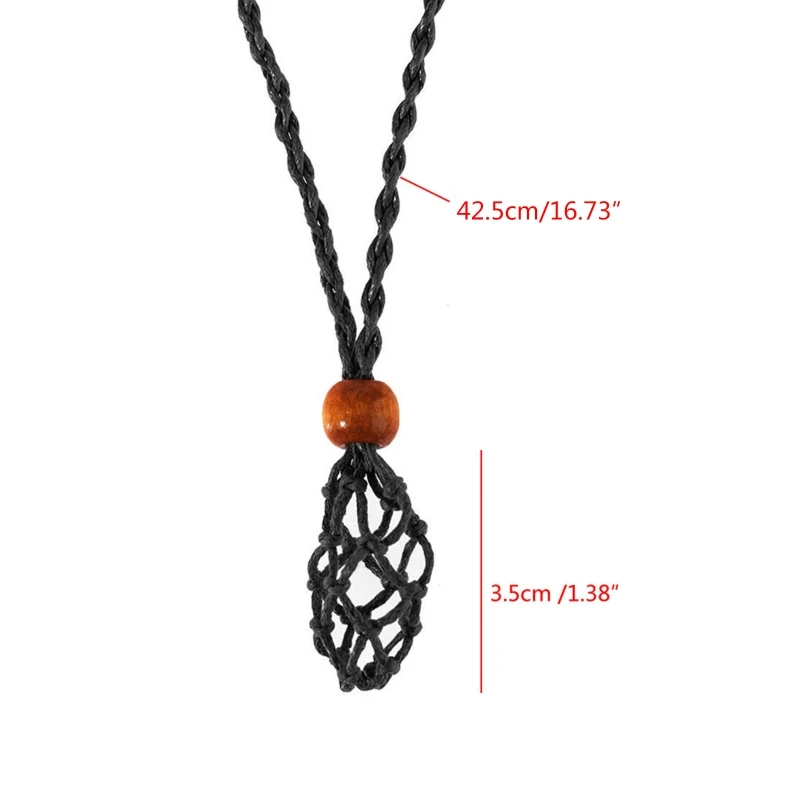 Retro Woven Natural Stone Pendant Necklace Net Pocket Hollow Handmade Jewelry Men and Women the Same Without Gems