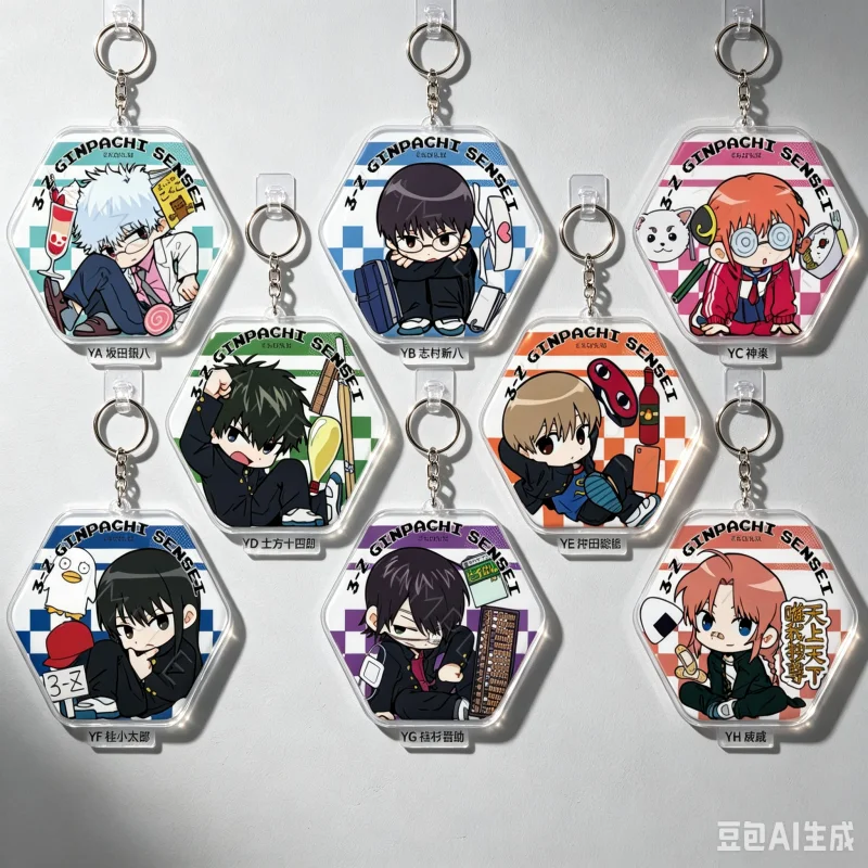 

Gintama: Mr. Ginpachi's Zany Class 6cm Sakata Ginpachi Kagura Acrylic Pendant Keychains bag charm Decorations Accessories