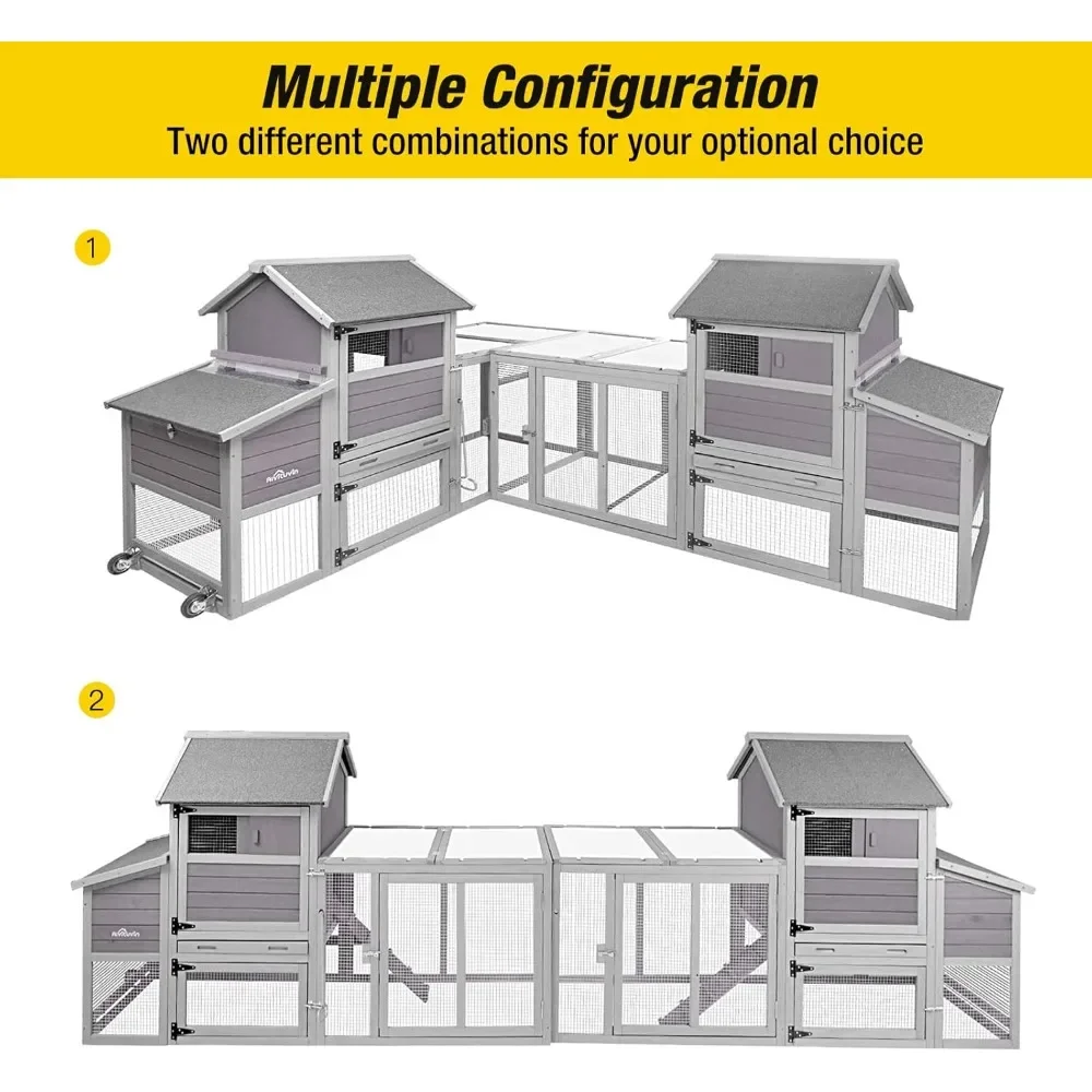 Chicken Coop with Two Houses and Run Double for 4-8 Chickens Wooden House Poultry Cage