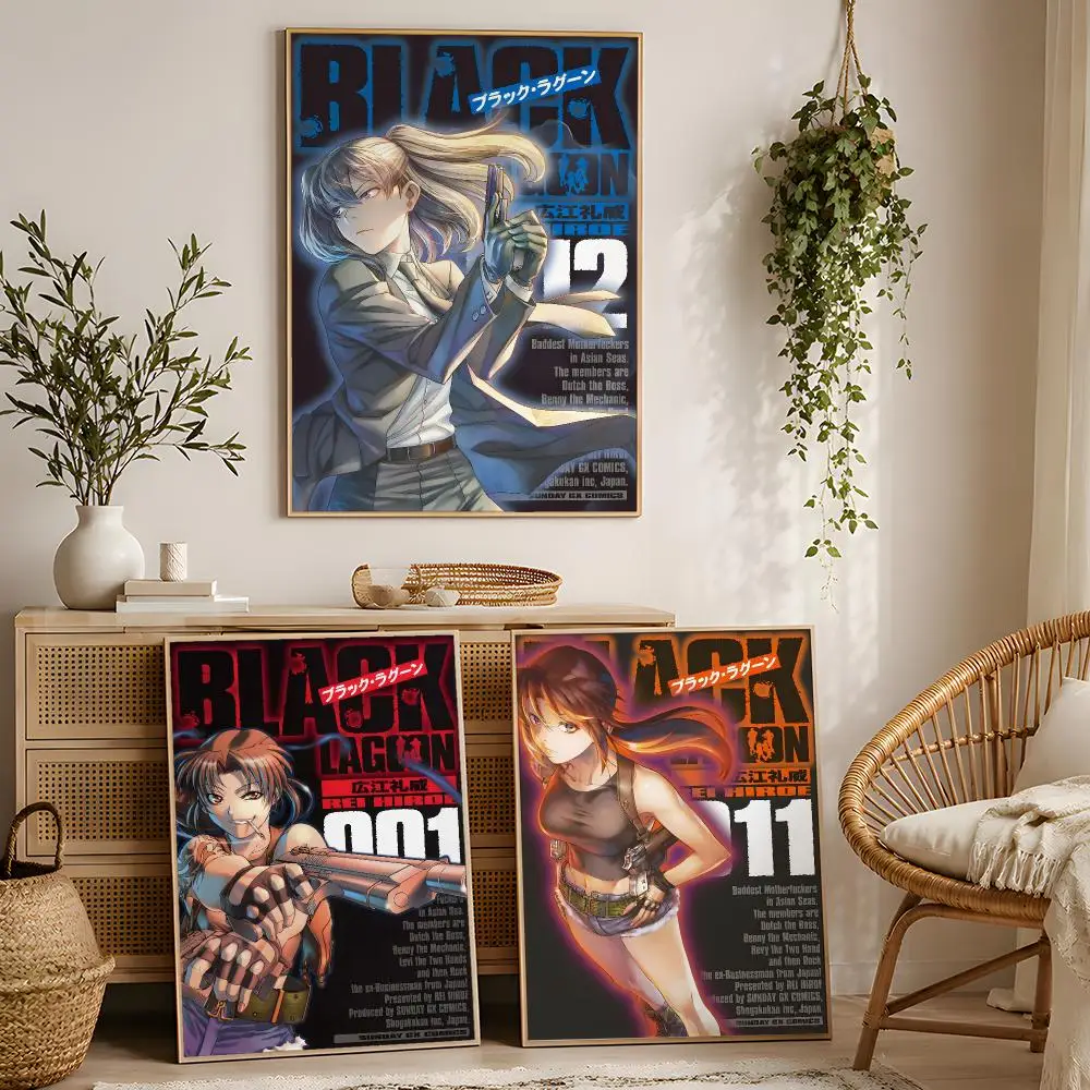 Japanese Anime B-Black Lagoon Poster Stylized Art Textured Canvas Mural For Bedroom Living Room Interior Wall Decoration