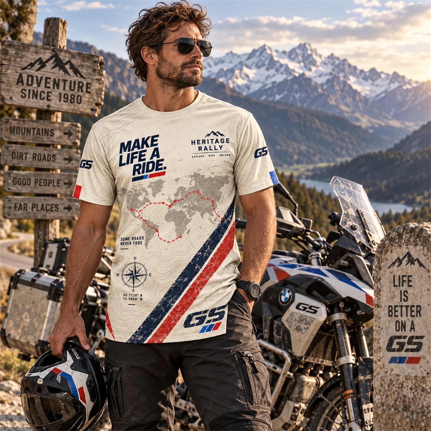 GS Motorrad Motorcycle T Shirt Heritage Rally Adventure Graphic Print Short Sleeve Riding Jersey Unisex Biker Travel Tee