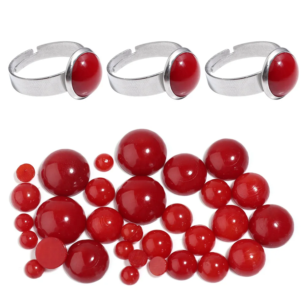 1-10Pcs/Lot 3-12mm Red Coral Beads Loose Beads Round Flat Base Cabochon For DIY Crafts Ornament Decoration Handmade Accessories