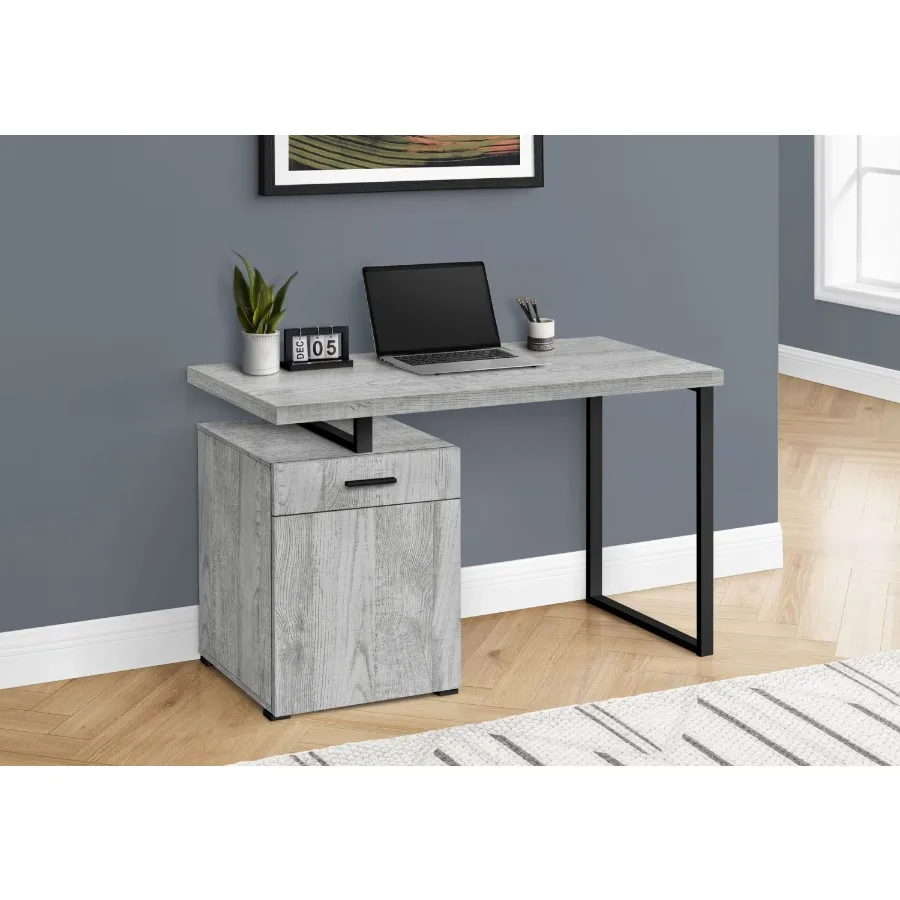 

Computer Desk Home Office Laptop Left Right Setup Storage Drawers 48l Work Grey Laminate Black Metal Contemporary Modern