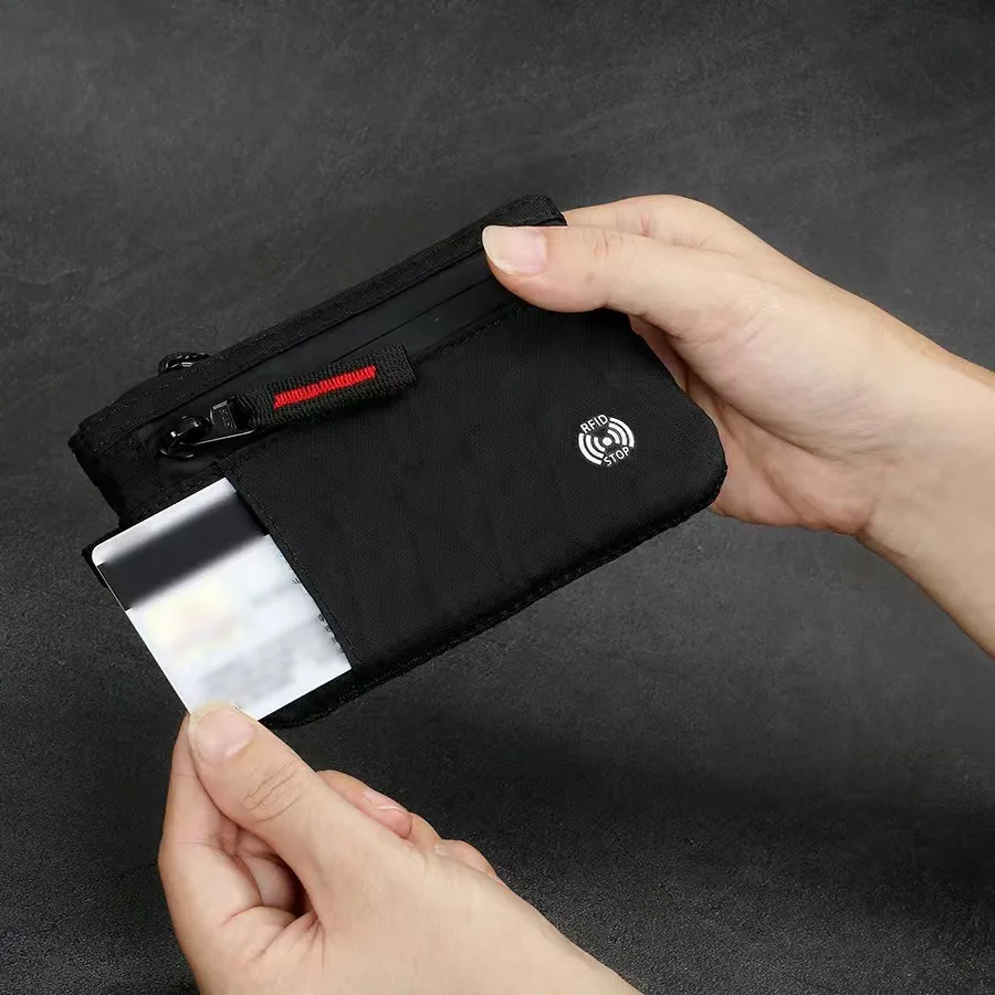 RFID-blockierender Kreditkartenhalter für Herren, schlanke Nylon-Geldbörse mit Reißverschluss, Münz- und Schlüsseltasche, Karabiner, taktisch, für den täglichen Gebrauch, diebstahlsicher – Detail 3