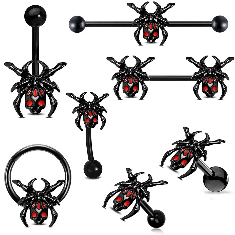 Halloween Belly Button Rings Spider Lip Rings Gothic Cartilage Earrings Surgical Steel Belly Piercing Jewelry Septum Piercing