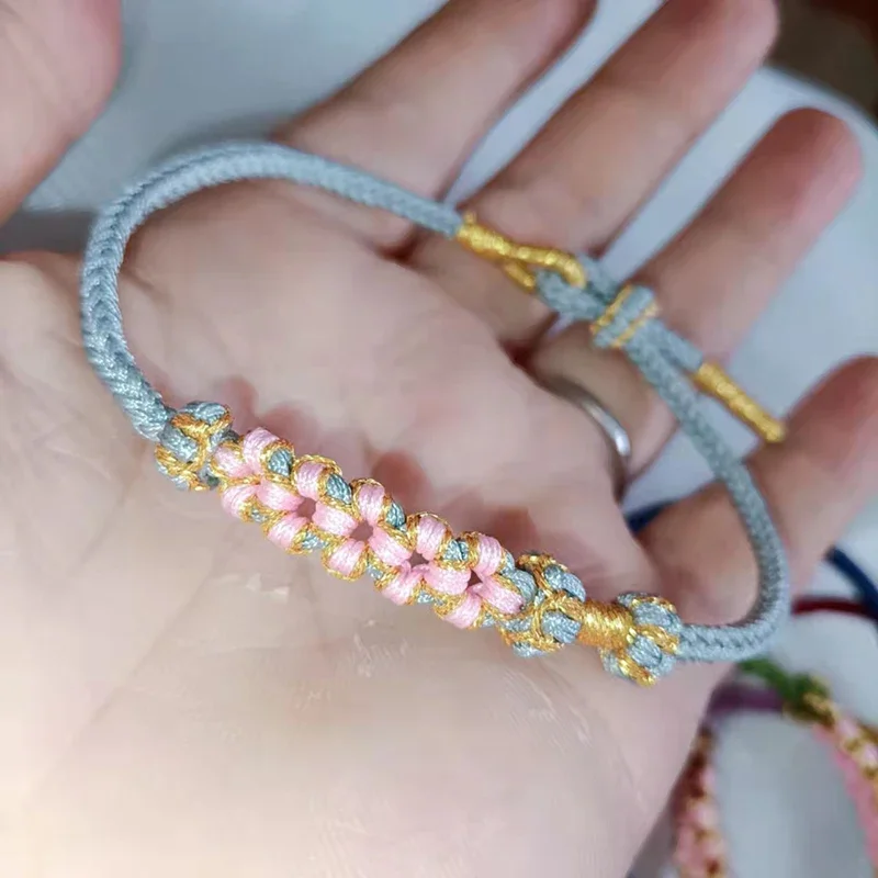 Women's Fashion Hand-knitted Charm Bracelets Red Cotton Peach Flower Thread Simple Romantic Multicolor Bracelet Accessories Gift