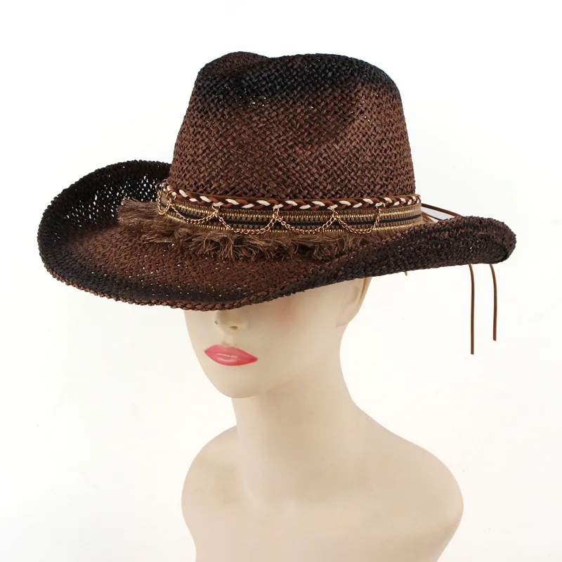 Western-style Cowboy Straw Hat, Hand-woven Hat, Outdoor Casual Sun Hat, Curved Brim Jazz Retro Hat
