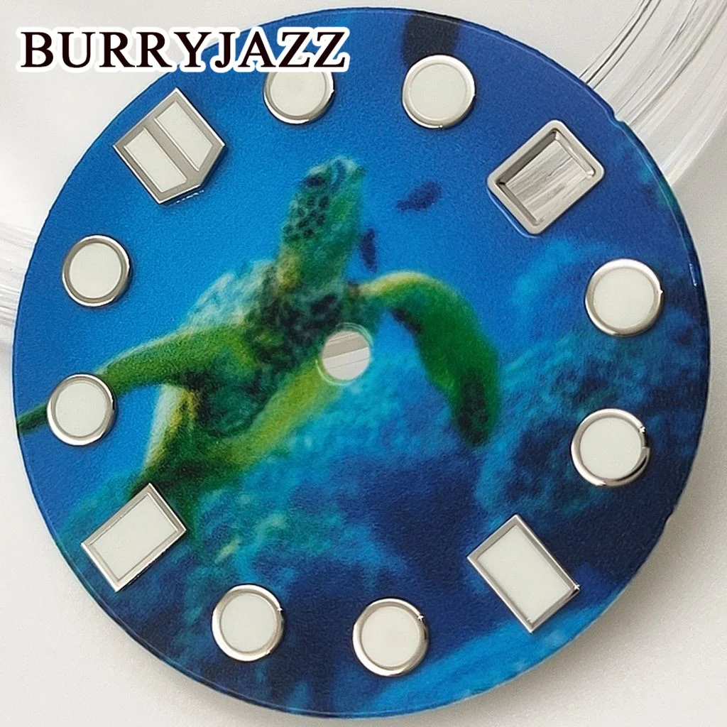 ساعة بوريجاز مضيئة ، بدون شعار ، قرص أزرق أحمر ، ساعة 3: 00 ، تاج حافظة الساعة ، NH35 ، أسود