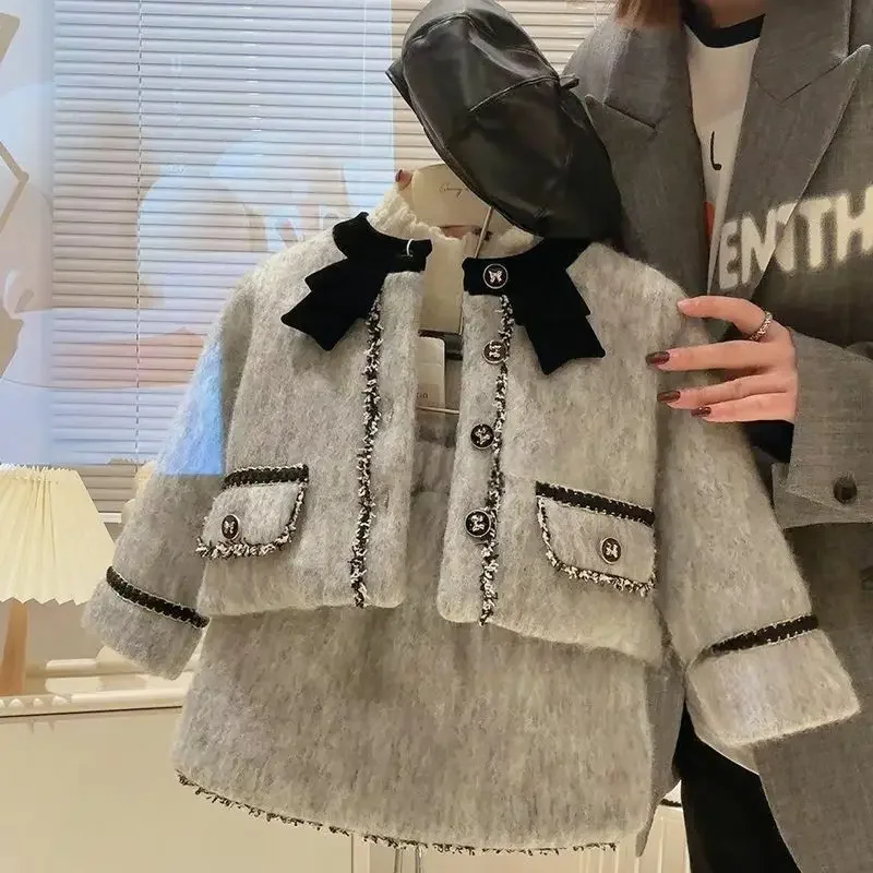 

New Childrens Sets Clothing Children Girl Loose Coat ShortAutumn Winter Korean Baby Two Pieces Simple Fashion 2025