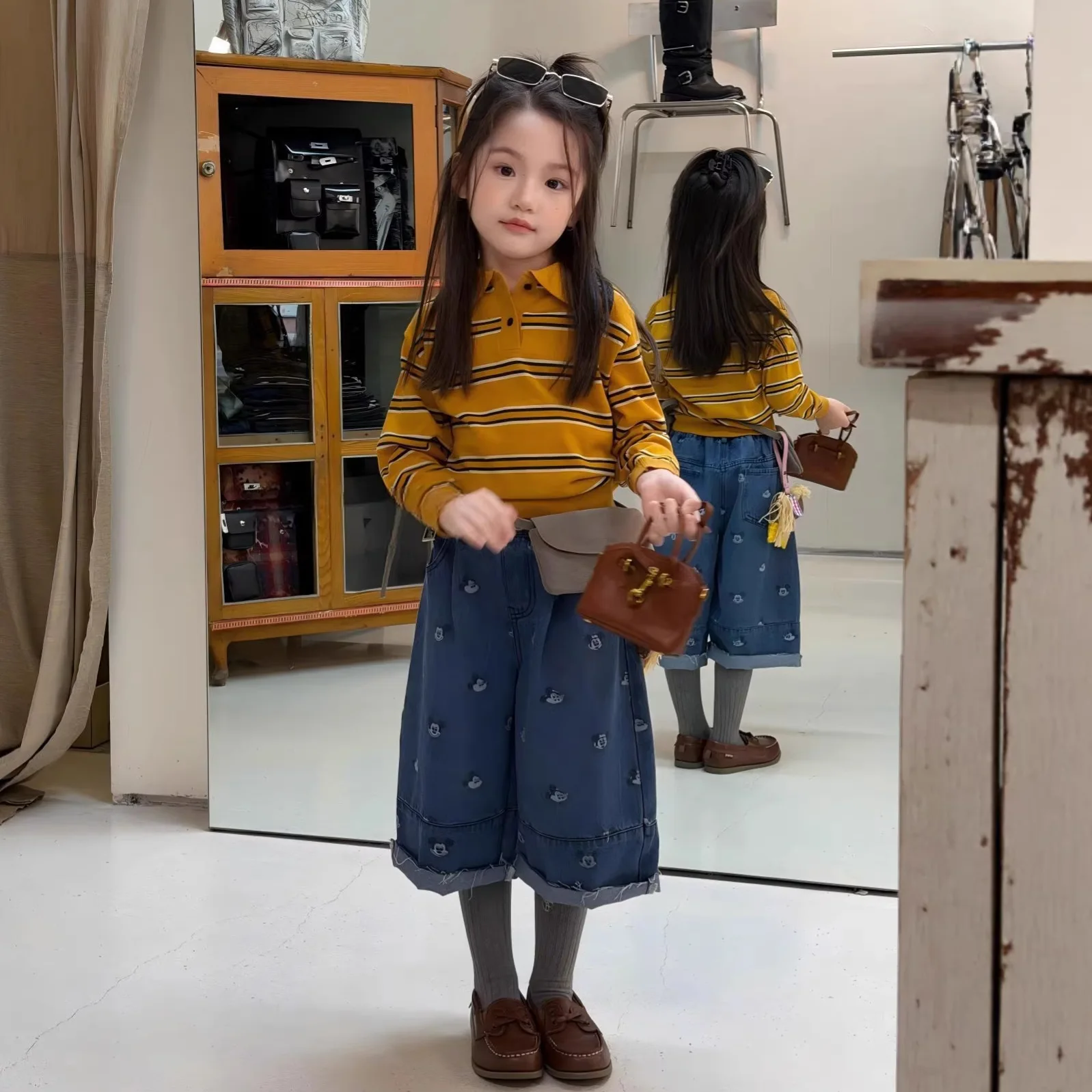 

Girls Top 2026 Spring New Korean Striped Knitted Collar Top Casual Daily Fashionable Versatile Soft and Comfortable Wear