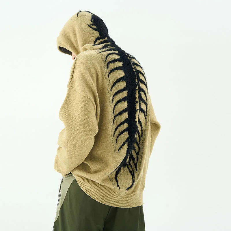 THRUM New Men's American Lazy-Style Sweater Hooded High-Street Casual Loose Knitwear with Unique Design