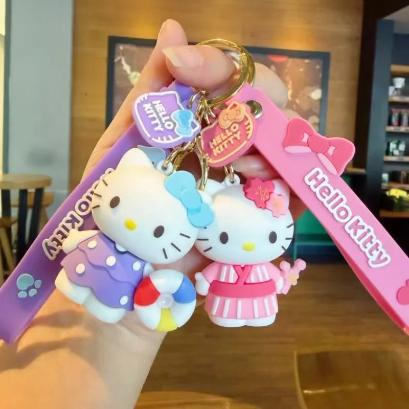 

2026 New Sanrio Hello Kitty Pvc Keychain Cartoon Cat Figure with Wristlet Strap for Bag Decoration
