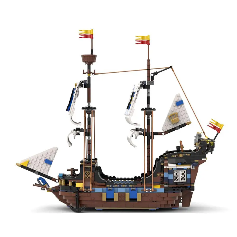 Blocs de construction assemblés, liquidation de petites particules, bateau pirate MOC-153784, 1287 pièces, modèle de construction, jouet, décoration cadeau