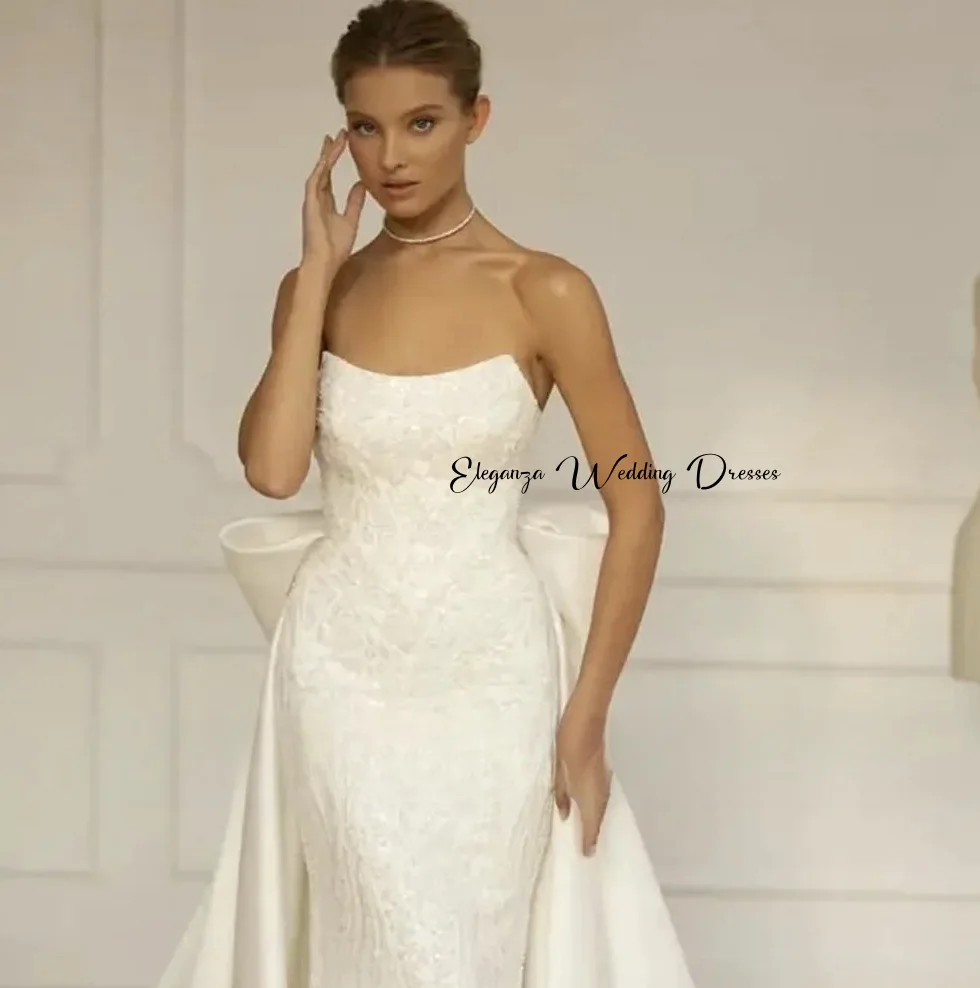 فساتين زفاف حورية البحر برقبة قارب مخصصة مع ذيل قابل للانفصال مطرزة بالخرز الفاخر من فيستدوس دي نوفيا