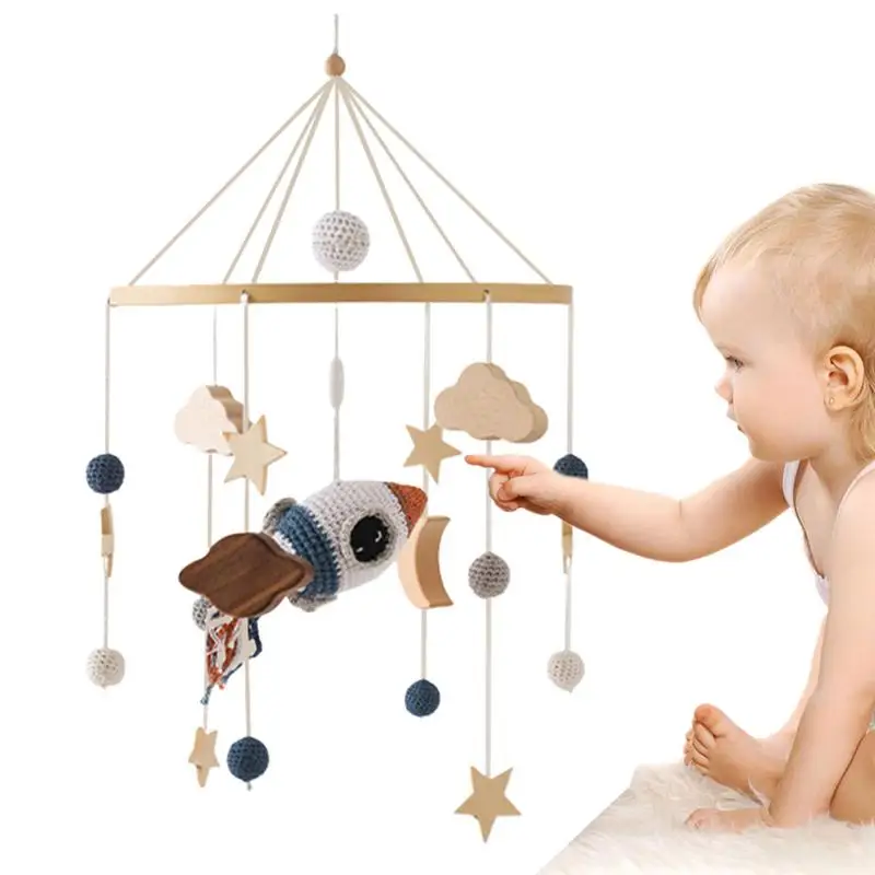 Newborn Crib Bell Prevent Crying Newborn Wind Bell Wooden Nursery Toys With Shape Recognition Rotating Bed Bell Soothed To Sleep