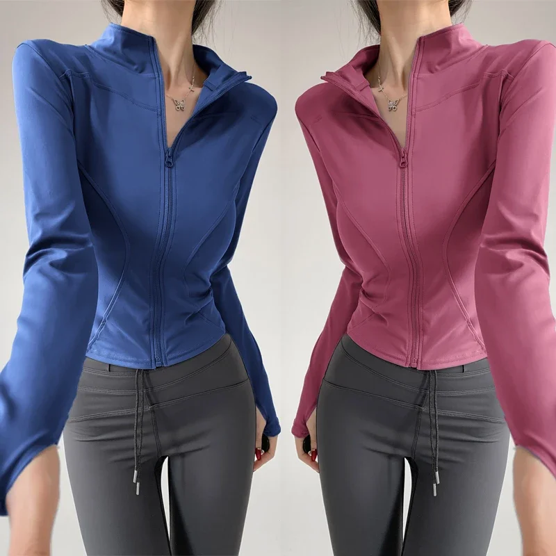 S-3XL Sun Quick Drying Sports Coat Women's Tight Top Yoga Jacket Long Sleeve Zipper Jacket Running Fitness Women's Jacket Sexy