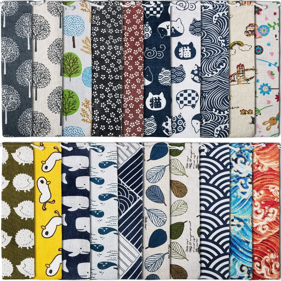 

20 Pieces Straw Carrying Case Chopstick Case Reusable Utensil Pouch Portable Travel Canvas Bag for Straws Knife Fork Spoon Chop