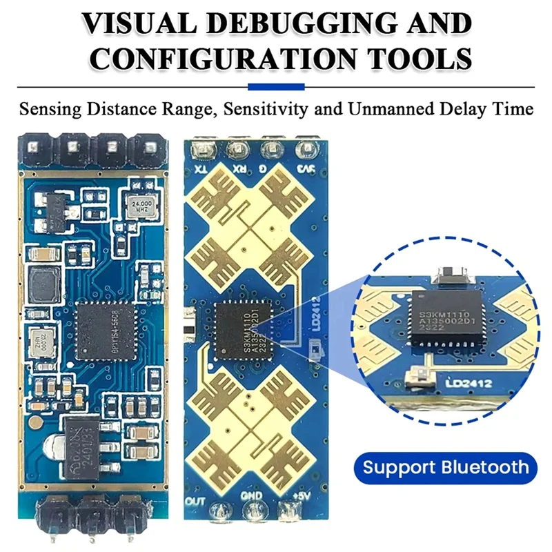 2025 새로운 HI-LINK LD2412 인간 존재 센서 24Ghz 레이더 센서 ISM 주파수에 민감한 인간 모션 센서 9M GPIO UART 출력