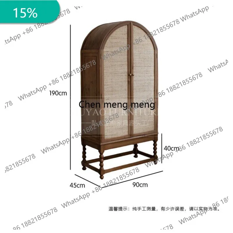

M178 French retro solid wood locker American home cabinet bedroom arched rattan wardrobe