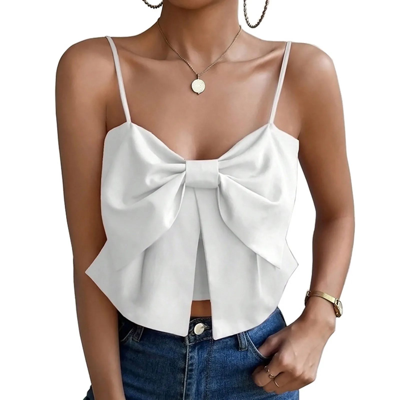 

Women's Big Bow Cami Tops Sleeveless Spaghetti Strap Camisole Tank Tops Summer Elegant Fashion Crop Top