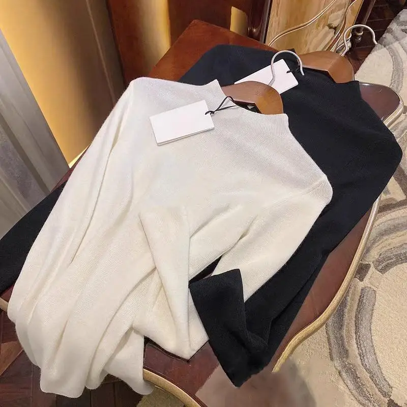 

Slim Fit Camere Blend Woolen Base irt Women's Autumn Winter Thin f High Collar Knitted Sweater Faionable Office Sle