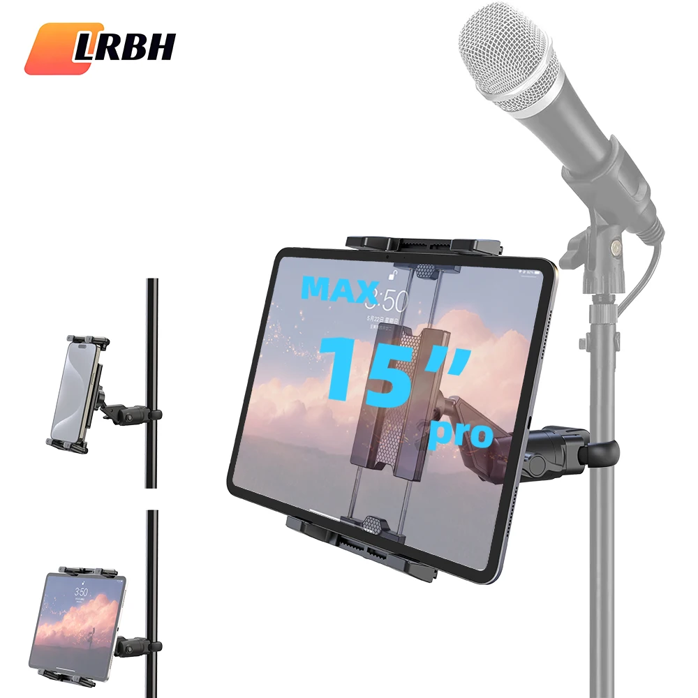Microphone Music Stand Tablet Holder for iPad and Smartphone for Shee Music Fits Devices from Screen Size 4.7 to 12.9 Inches