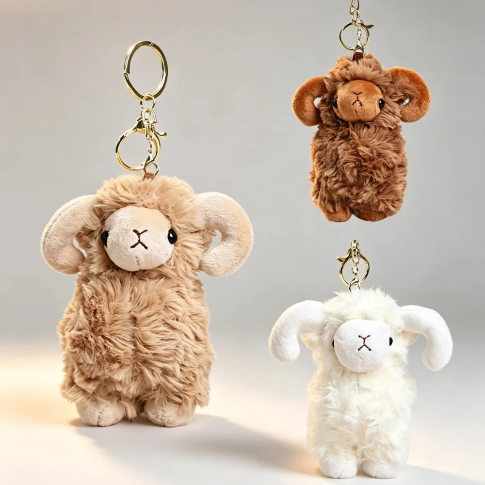 Cute Fluffy Sheep Bag Pendant Keychain Curly Wool Ram Bag Charm Key Ring Trend Creative Plush Keychain Decor For Backpack