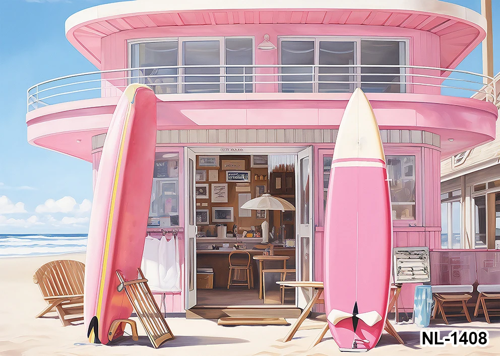 Pink Car Beach Princess Backdrop Girls Birthday Party Decoration Pink Sparkling Photography Background Baby Shower Poster Banner