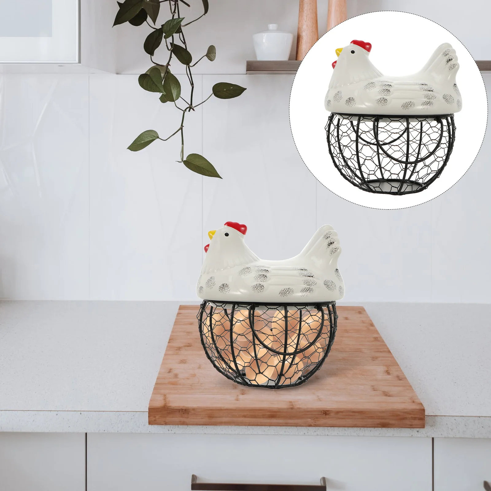 

1Pcs Chicken Design Egg Basket Premium Ceramic Iron Home Storage Holder Snack Fruit Holder Decorative Desktop Adornment