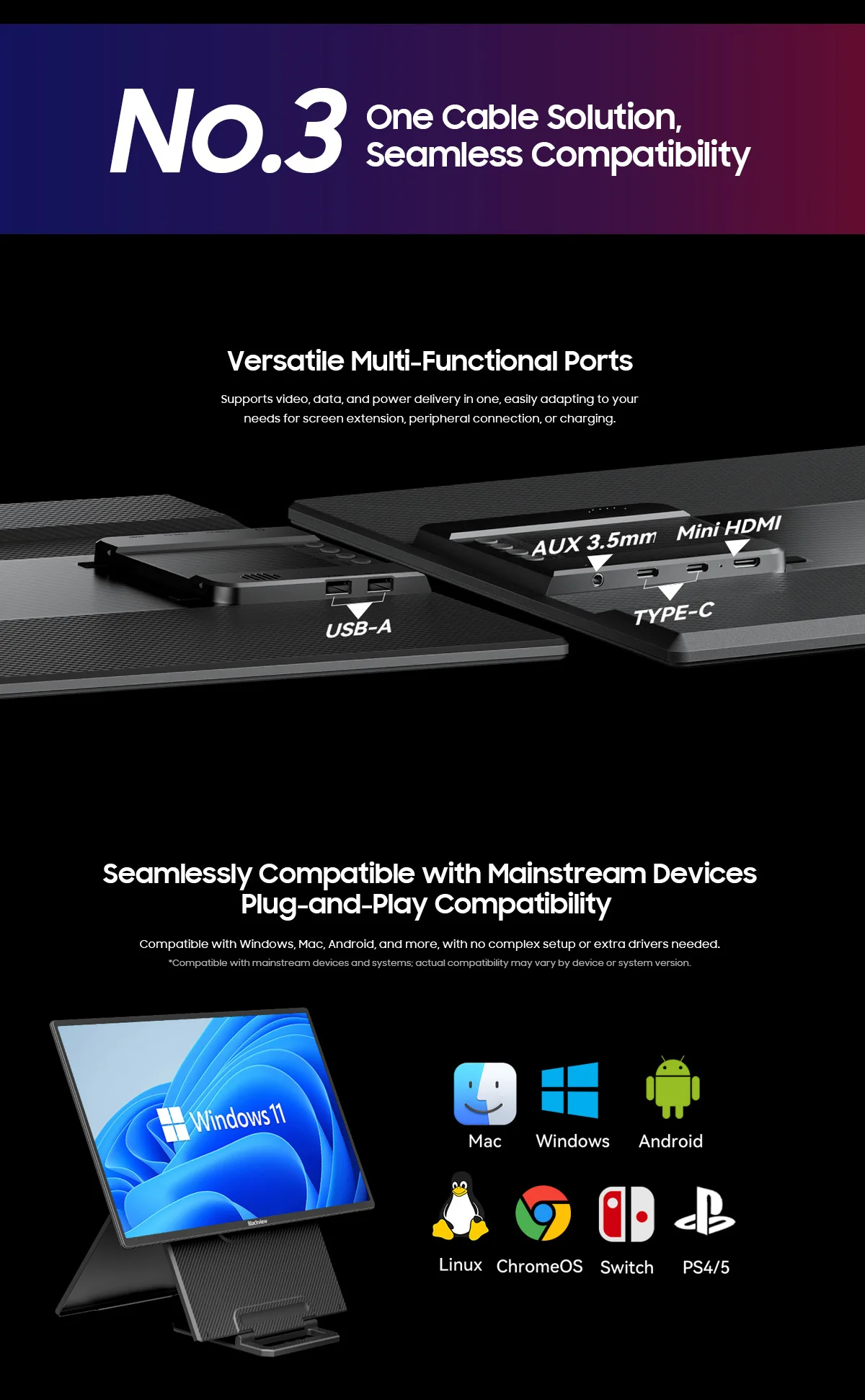 Blackview Table 10 Tragbares LCD-Display 23,8" HDR, für PC / Handy / Tablet / Macbook, 100Hz, TÜV Geringes Blaues Licht, Augenschutzmodus – Detail 7