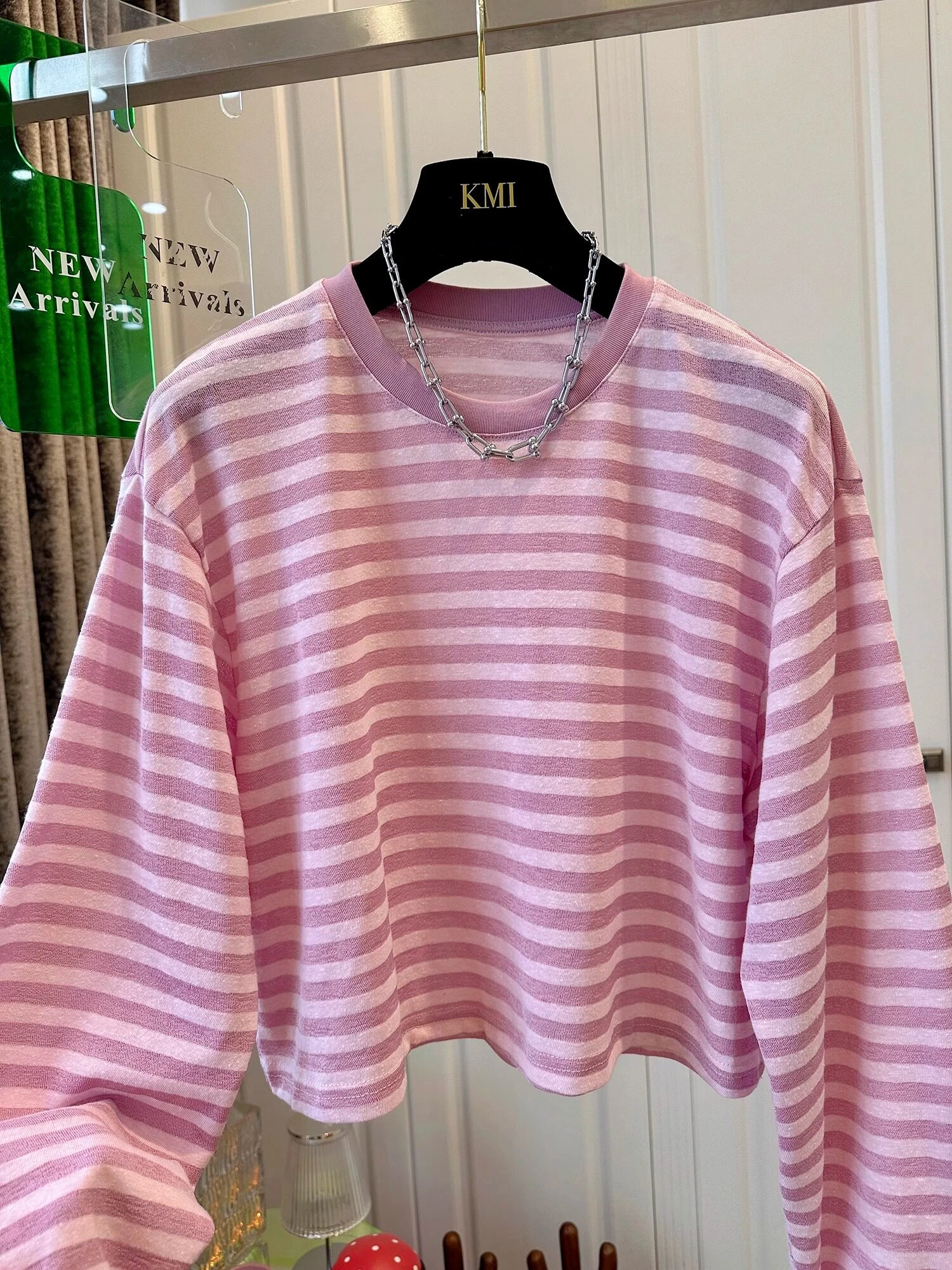 Women Short O-Neck Striped Color Block Long Sleeve T-Shirt Korean Loose Sun Protection Top Casual Commuter Spring Autumn Tee